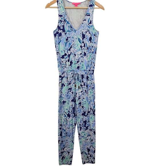 Lilly Pulitzer Womens XXS Paulina Floral Jumpsuit Royal Purple Koalatications - Picture 2 of 13
